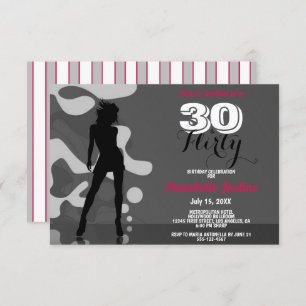 Invitación 30 & FLIRTY Moderno 30 cumpleaños Hot Pink Stylish
