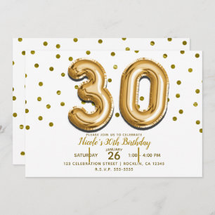 Invitación 30 Globos de Oro y Confetti 30 Fiesta de cumpleaño