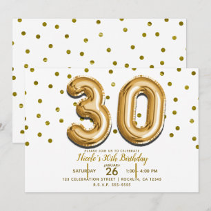 Invitación 30 Globos Dorados y Confeti Fiesta de Cumpleaños 3
