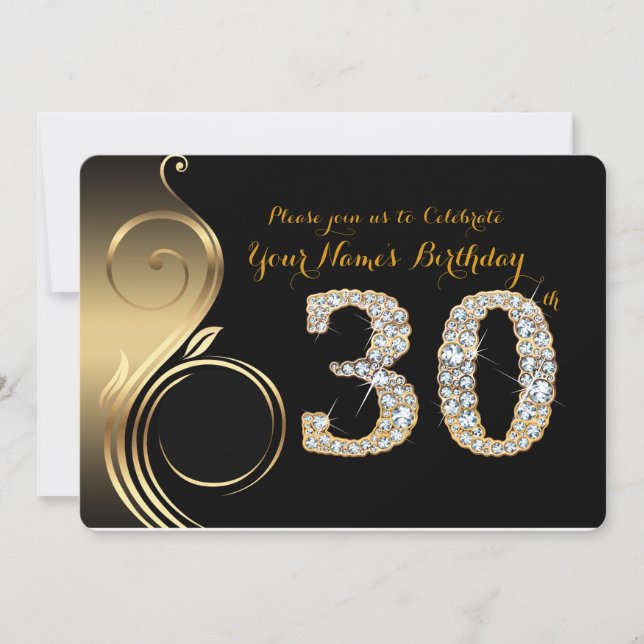 Invitación 30,Invitación por cumpleaños,Diamante número,Foto (Anverso)