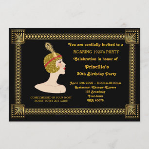 Invitación 30 o cualquiera, fiesta de cumpleaños, moda Gatsby