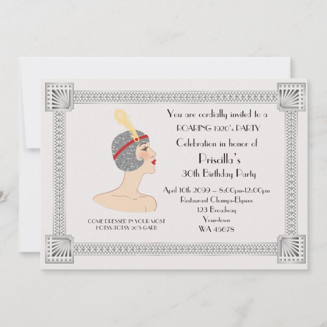 Invitación 30 o cualquiera, mujer de fiesta de cumpleaños, Ga (Anverso)