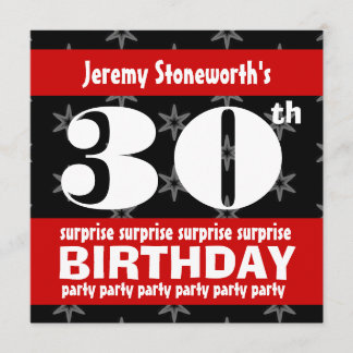 Invitación 30° SORPRESA Estrellas plateadas de cumpleaños B42