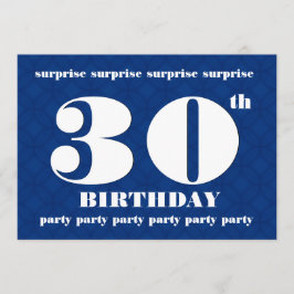 Invitación 30° SORPRISE Partido de cumpleaños azul y blanco v