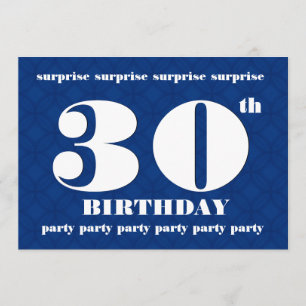 Invitación 30° SORPRISE Partido de cumpleaños azul y blanco v