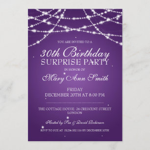 Invitación 30° Surprise Party String Stars Purple