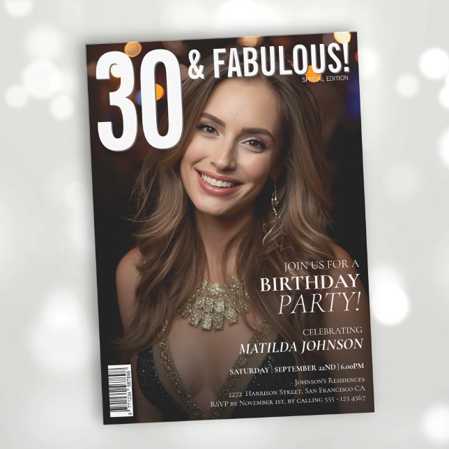 Invitación 30 y fabulosa cobertura de la revista 30 cumpleaño (30 and Fabulous Magazine Cover 30th Birthday Invitation)