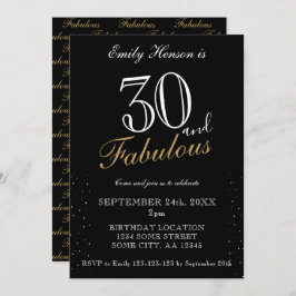 Invitación 30 y fabuloso Black Elegant Script Cumpleaños
