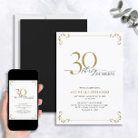 Invitación 30 y fabuloso cumpleaños blanco y dorado negro<br><div class="desc">¡Es tu especial cumpleaños número 30, y es hora de celebrarlo! ¿Quieres lanzar el mejor bash de la ciudad? Asegúrese de que comienza con el más alto estilo con esta invitación de cumpleaños de 30 y Fabulosa caligrafía en negro, blanco y oro. Seguramente marcará el tono para una celebración glamorosa....</div>