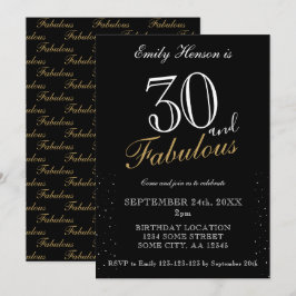 Invitación 30 y fabuloso cumpleaños con letra elegante negra