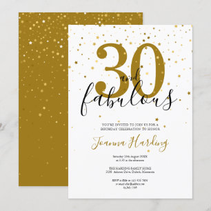 Invitación 30 y Fabuloso Cumpleaños Elegante de Oro y Negro