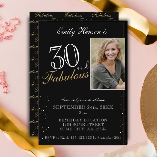 Invitación 30 y Fabuloso Elegante foto negra cumpleaños (Subido por el creador)