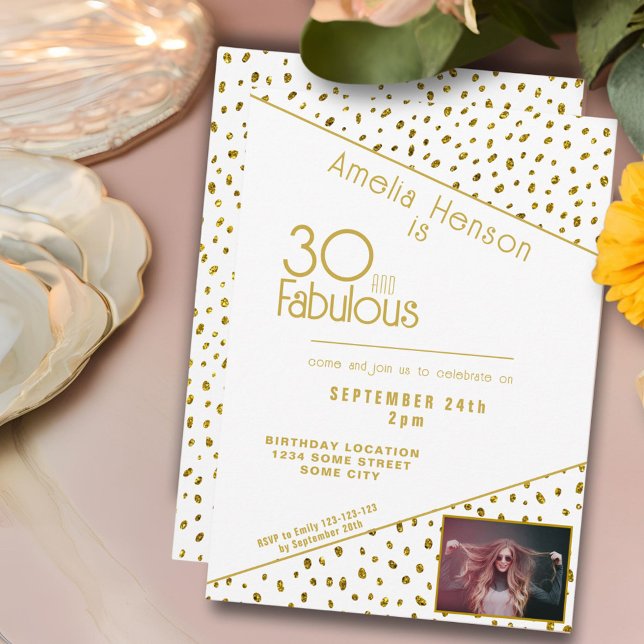 Invitación 30 y fabuloso Purpurina de oro foto 30 cumpleaños (Subido por el creador)