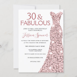 Invitación 30 y fabuloso Rosa vestido de oro 30 Fiesta de cum