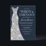 Invitación 30 y fabuloso!! Treinta Aniversario de Plata<br><div class="desc">30 y fabuloso!! Invitación de cumpleaños 30 Silver Diamond Gown Variaciones a la invitación y artículos coincidentes en nuestra tienda</div>