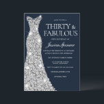 Invitación 30 y fabuloso!! Treinta Aniversario de Plata<br><div class="desc">30 y fabuloso!! Invitación de cumpleaños 30 Silver Diamond Gown Variaciones a la invitación y artículos coincidentes en nuestra tienda</div>