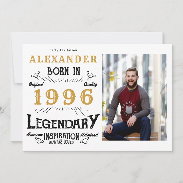 Invitación 30th Birthday 1996 Legend White & Gold Photo (Anverso)