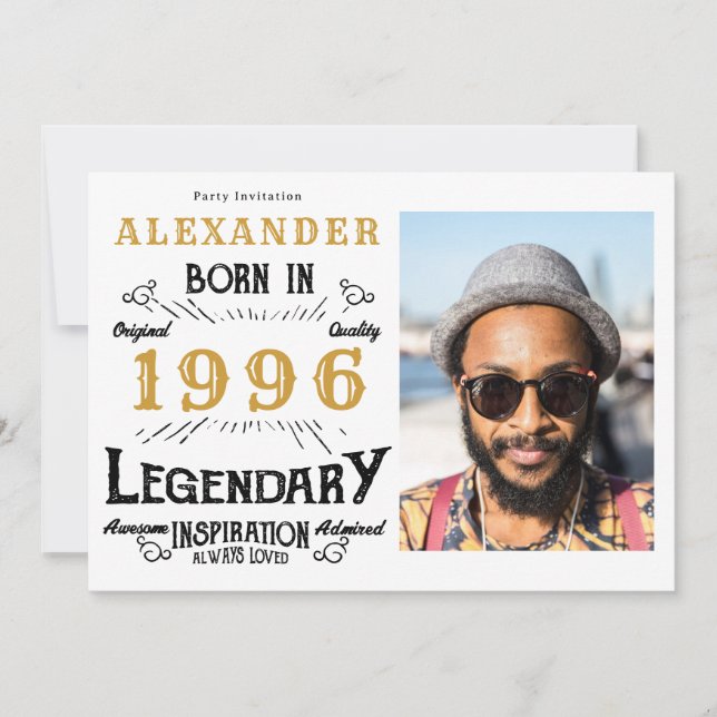 Invitación 30th Birthday 1996 Legend White & Gold Photo (Anverso)