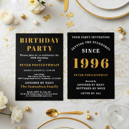 Invitación 30th Birthday Add Name 1996 Black Gold For Him