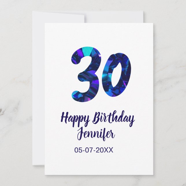 Invitación 30th birthday add name date year blue sparkle  (Anverso)