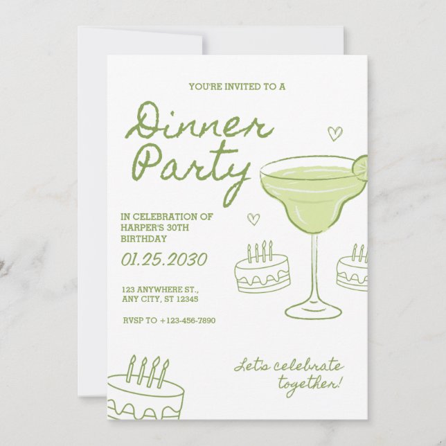 Invitación 30th Birthday Dinner Party Custom Invitation (Anverso)