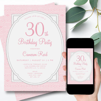Invitación 30th Birthday Modern Stylish Feminine Elegant Pink