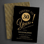 Invitación 30th Birthday Party Gold Black<br><div class="desc">Cheers to 30 years! 30th birthday party invitation in black and faux glitter gold. Simple modern design,  perfect for an elegant men's or women's bday celebration. Customize with your own details. Can be personalized into any age! Printed Zazzle invitations or instant download digital printable template.</div>