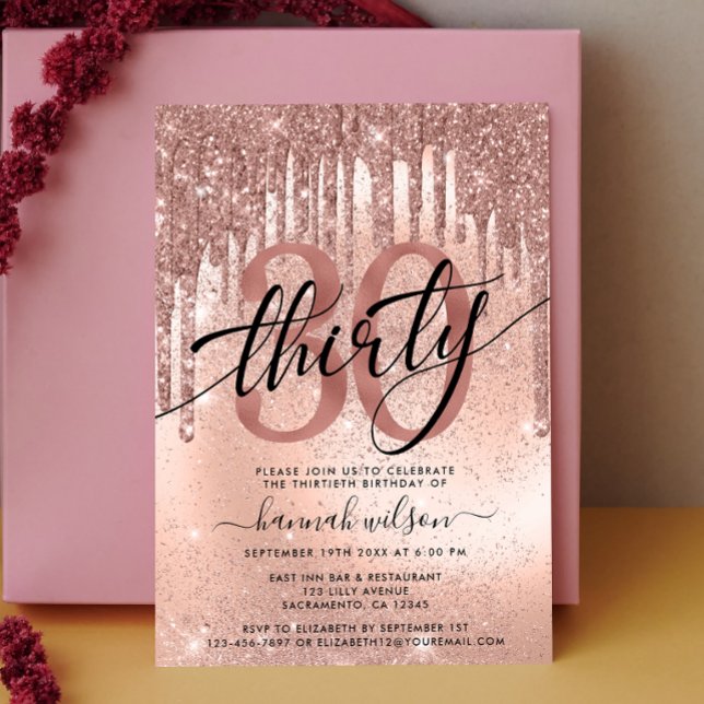 Invitación 30th Birthday Party Rose Gold Trendy  Invitation (Subido por el creador)