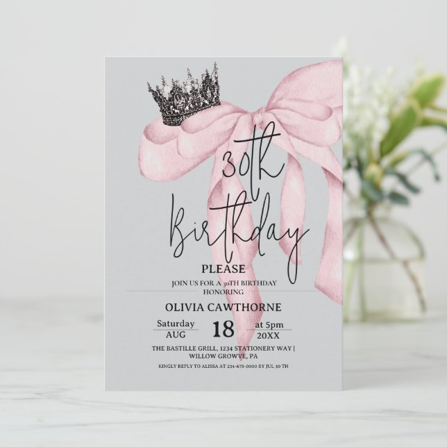 Invitación 30th Birthday ⎮ Pink Royal Bow Birthday  (Anverso de pie)