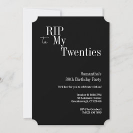 Invitación 30th Birthday RIP Twenties Party Black and White