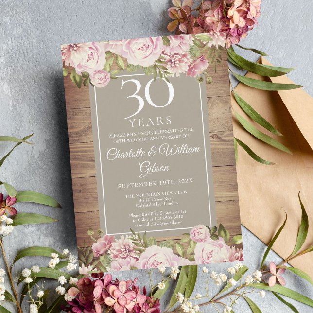 Invitación 30th Wedding Anniversary Boho Rustic Roses (Subido por el creador)