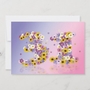 Invitación 31ª fiesta de cumpleaños, con letras con flores