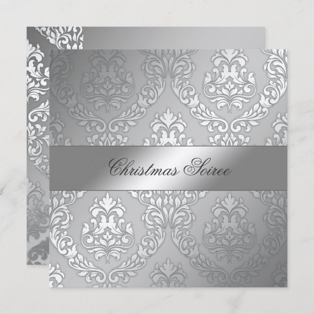 Invitación 311 Alonnah Damasco Musgo Plateado Metálico (Anverso / Reverso)