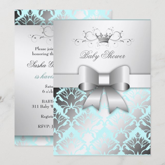 Invitación 311 Baby Shower azul de chispa de amortiguador (Anverso / Reverso)