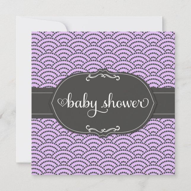 Invitación 311 Baby Shower con arco iris morado y gris (Anverso)