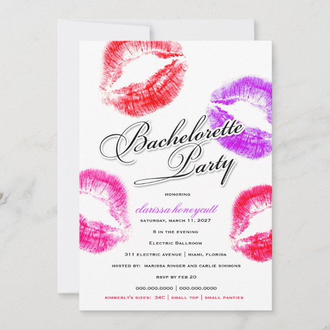 Invitación 311-Bachelorette Party - Besos coloridos (Anverso)