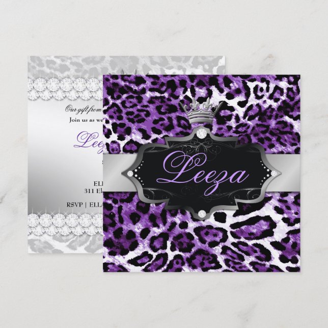 Invitación 311-Baroque princesa Purple Leopard Metallic (Anverso / Reverso)