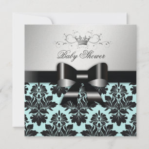 Invitación 311 Black Damask Blackberry Blue Baby Shower