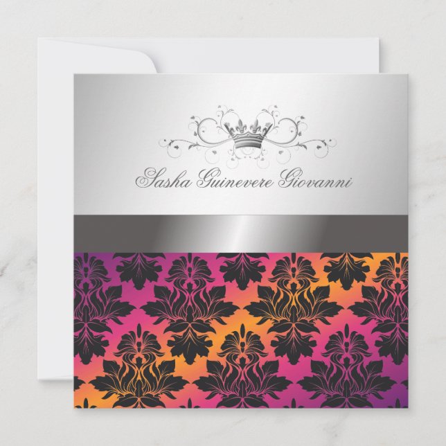 Invitación 311-Blackberry Damask Ribbon Sunset VIP (Anverso)