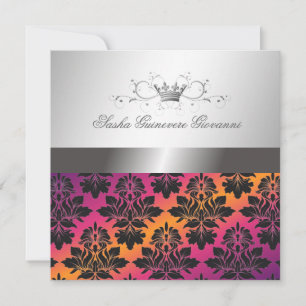 Invitación 311-Blackberry Damask Ribbon Sunset VIP