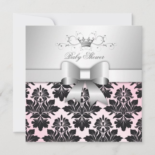 Invitación 311-Blackberry Precious Pink Damask | BABY SHOWER (Anverso)