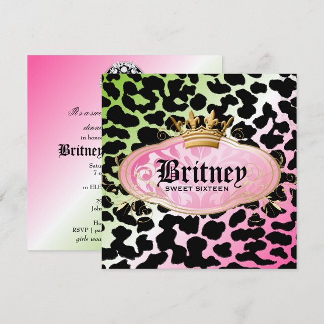 Invitación 311 Bodacious Leopard Damask Invitation Lollipop (Anverso / Reverso)