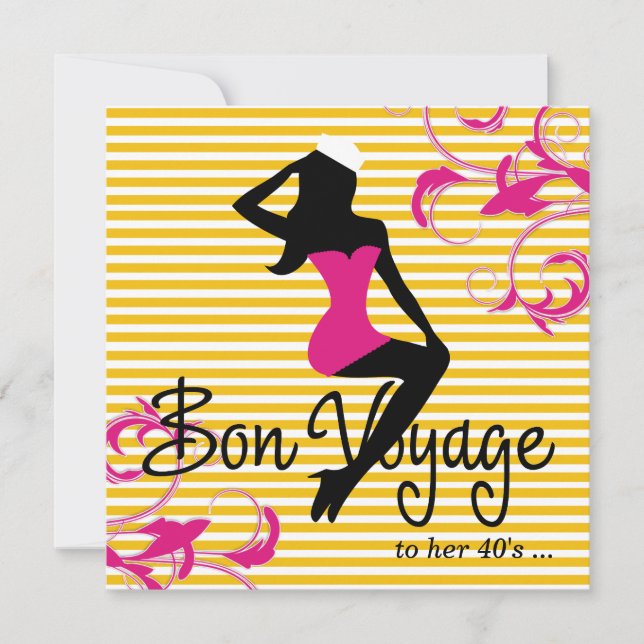 Invitación 311 Bon Voyage Silhouette Tema Náutico Rosa (Anverso)