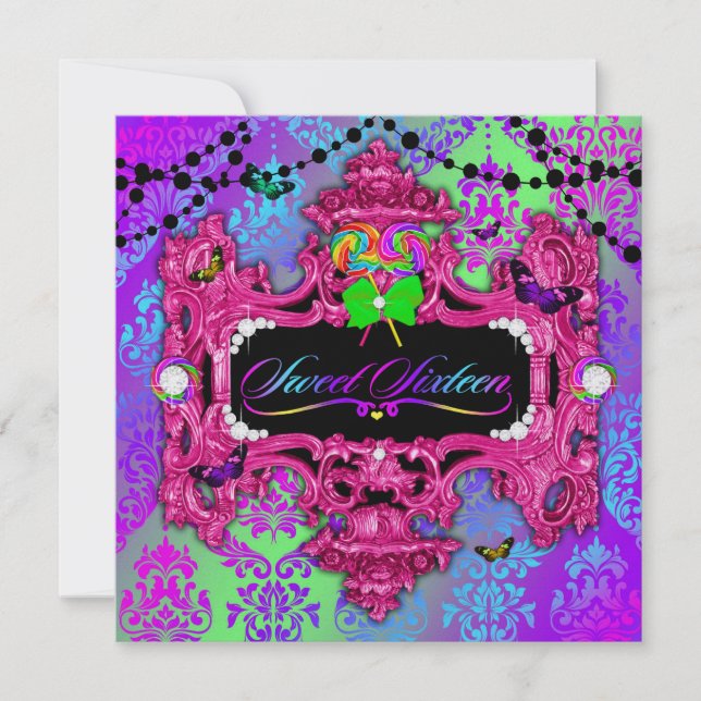 Invitación 311 Candy Wonderland Dulce Rosa 16 Oro Metálico (Anverso)