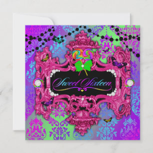 Invitación 311 Candy Wonderland Dulce Rosa 16 Oro Metálico
