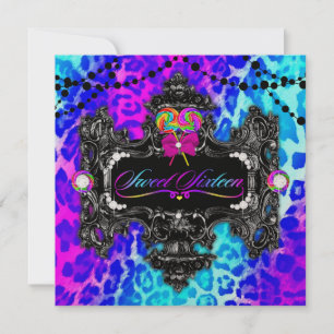 Invitación 311 Candy Wonderland Leopard Sweet 16 Gold Metalli