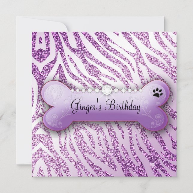 Invitación 311 Cebra de cumpleaños púrpura de Pooch (Anverso)