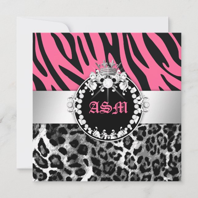Invitación 311-cebra-LeoTique Diamonds n' Kisses Sweet 16 (Anverso)