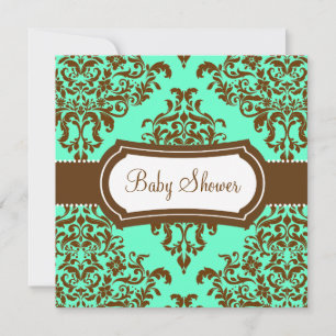 Invitación 311 Chocolate Baby Shower Mint Lovey Dovey Damask