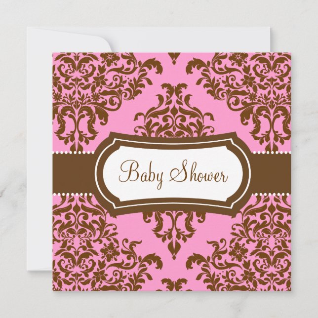 Invitación 311 Chocolate rosa Baby Shower Lovey Dovey Damask (Anverso)